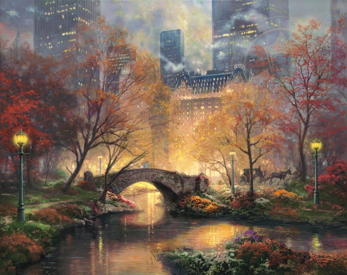 Central Park im Herbst Thomas Kinkade Ölgemälde